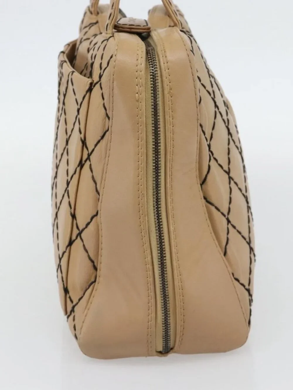 CHANEL Wild Stitch Tote Bag Leather Beige CC Auth 180632